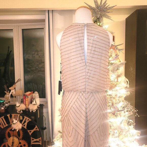 NWT Adrianna Papell Champagne Art Deco Beaded Gown, size 12 - Picture 6 of 10
